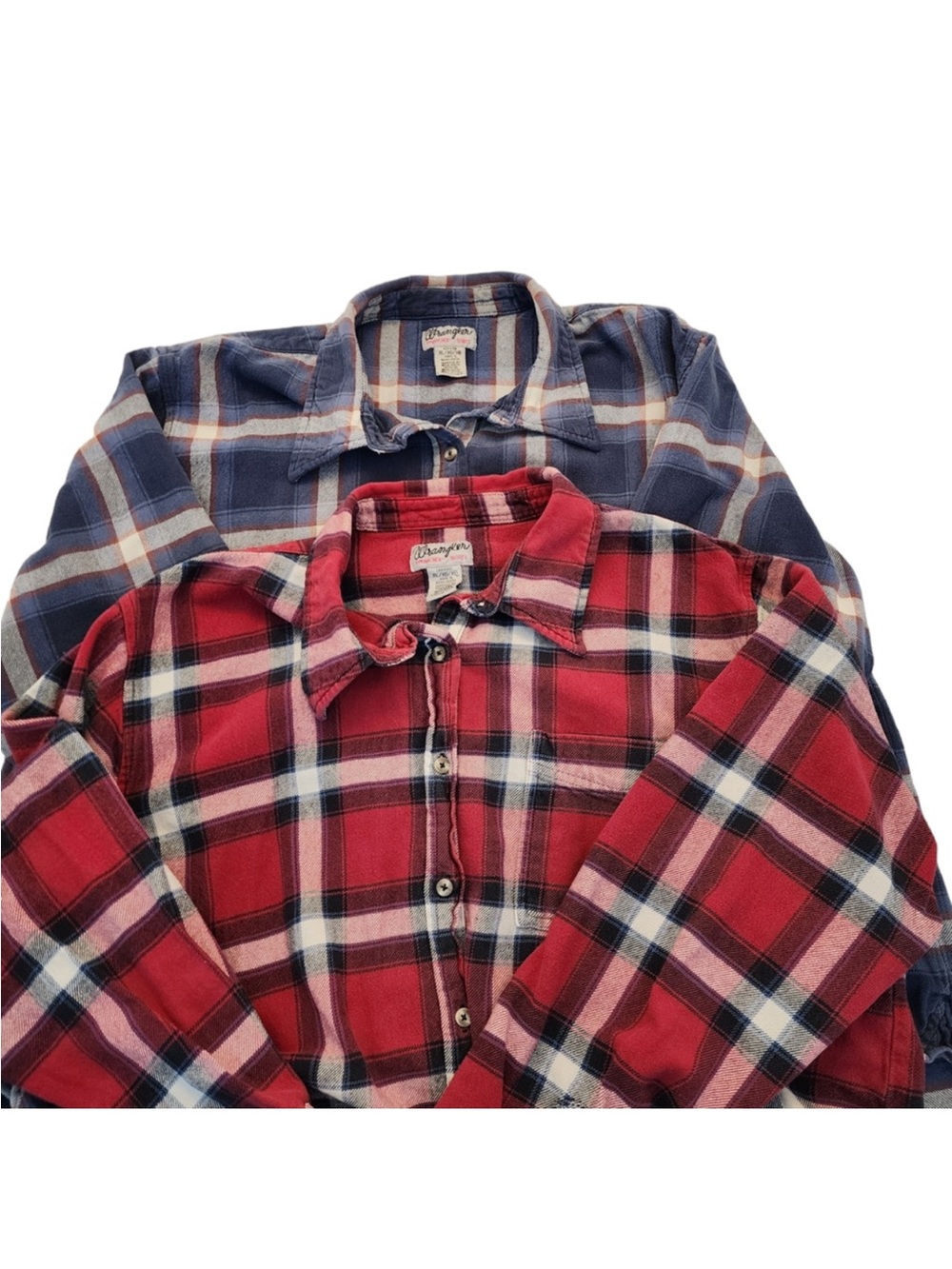 Wrangler Wrancher Shirts Womens XL Cotton Flannel Plaid Button Up Farm Lot of 2